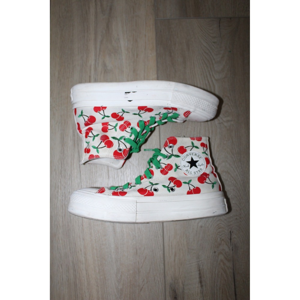 Converse Chuck Taylor All Star Lift Hi Cherry Print Platform Sneakers White 7
